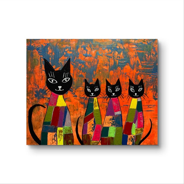 Cats Abstraction Original Painting  Cats, Home decor. Wall Art , cats painting. Gift art. Art  decor cats, painting in the nursery. Abstract