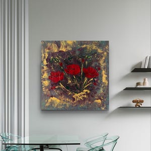 Abstract Flowers Poppies Paintings  Flowers, Acrylic paints, abstract painting Decor wall. Original Abstract Painting.