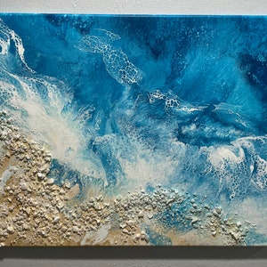 Original Seashell Beach Painting: Mixed Media Acrylic Art (16x20)