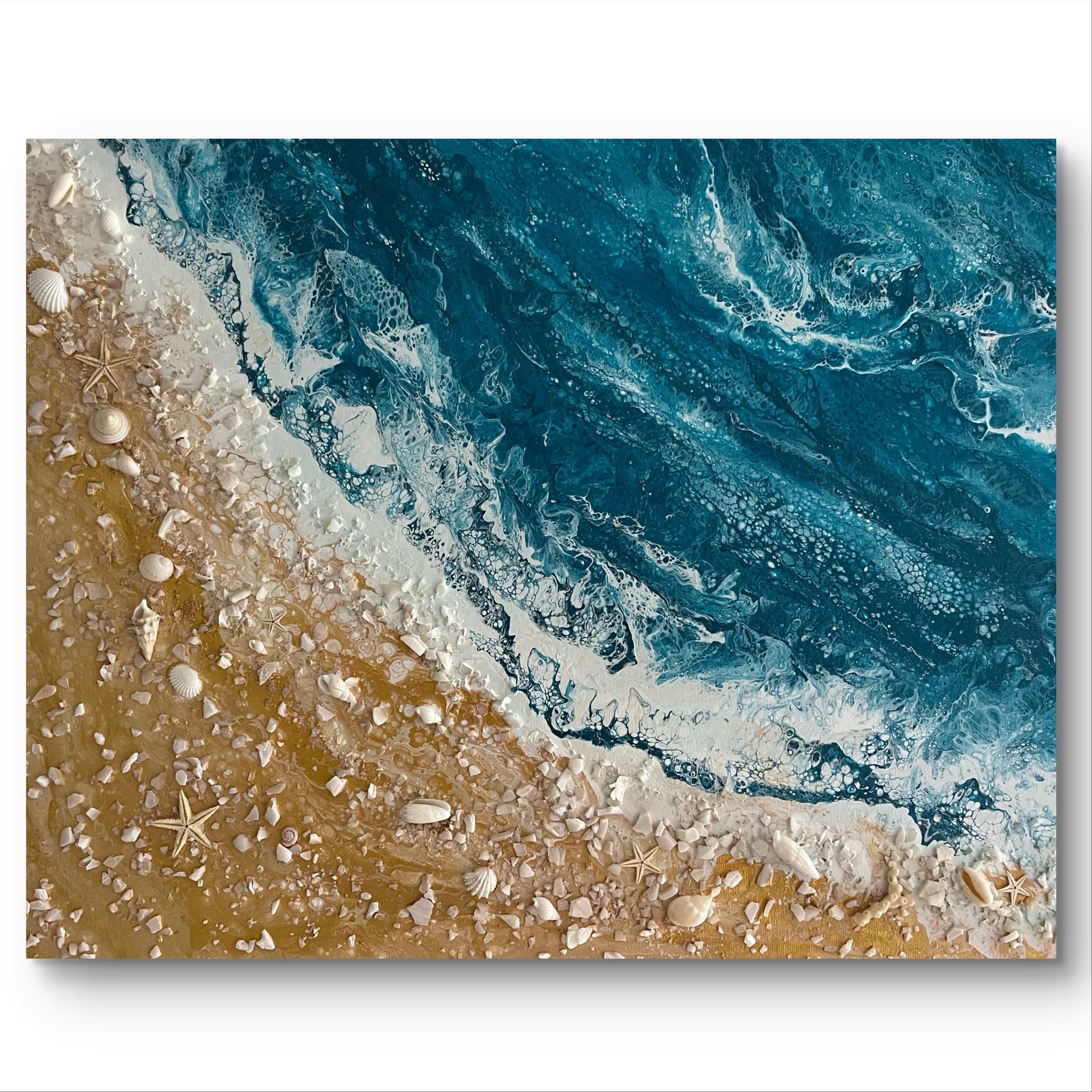 Seashell Beach Art, Original Ocean Painting on Canvas (16x20) - Etsy