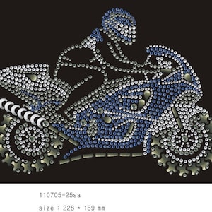 Rhinestone Motorcycle Transfer: Iron-On Hotfix Clothing Design