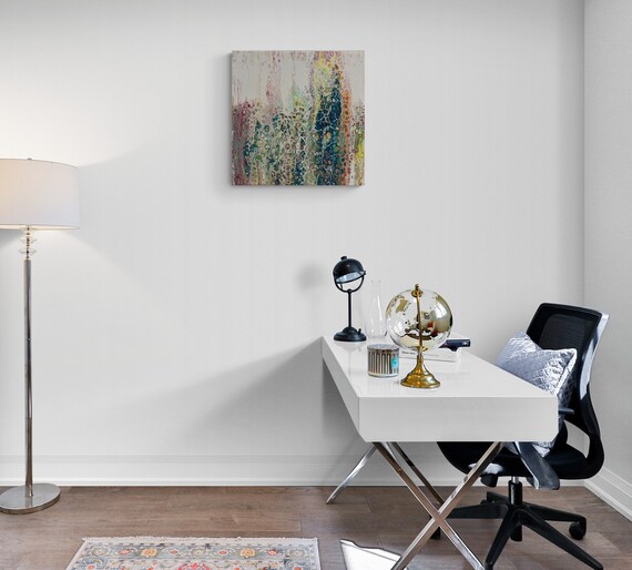 流動的な抽象画：モダンアクリルアート、12x12 キャンバス - Etsy 日本