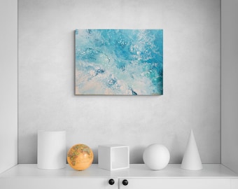 Abstract Sea Painting: Modern Acrylic Art, Blue Wall Decor (11x14 in)