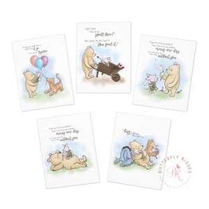 Classic Winnie the Pooh Greeting Card Set  (5-Pack) - Sentimental Quotes - Blank Inside - Pooh, Piglet, Eeyore & Tigger