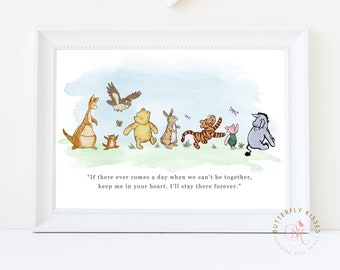 Classic Winnie the Pooh & Friends Nursery Art Print with Caring Sentiment Baby Shower Art Print Nursery Decor
