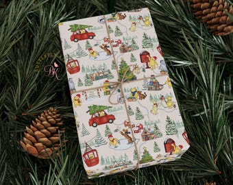 Classic Winnie the Pooh Christmas Wrapping Paper | Vintage Holiday Gift Wrap | Matte or Glossy Finish