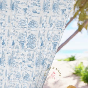 Classic Winnie the Pooh Blue Toile Curtain Panel | 100 Acre Wood Design | Nursery Room Curtain (1 Piece)