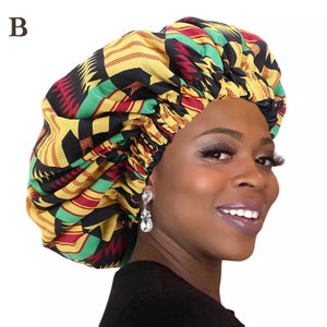 African Print Women Large Satin Lined Reversible Bonnet For Women Double layer Elastic Headwrap Lady Night Hair Hat High Quality Sleep Cap