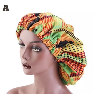 Touca grande reversível com forro de cetim e estampa africana para mulheres, faixa elástica de cabeça dupla, chapéu para noite feminino, touca de dormir de alta qualidade