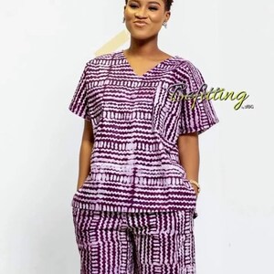 Ankara Shorts and Top Blouse African Print Women Purple  summer