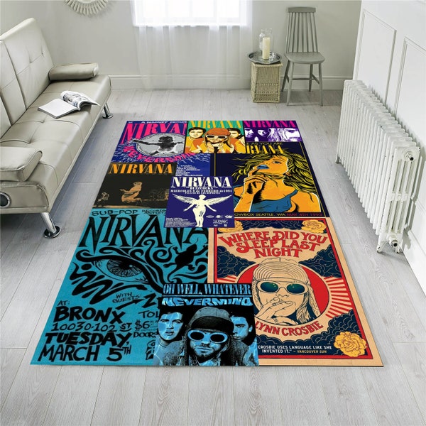 Nirvana, Nirvana Rug, Kurt Cobain Rug, Rock Music Rug, Rock Music Gift, Rug for Living Room, Rug for Bedroom, Area Rug, Popular Rug