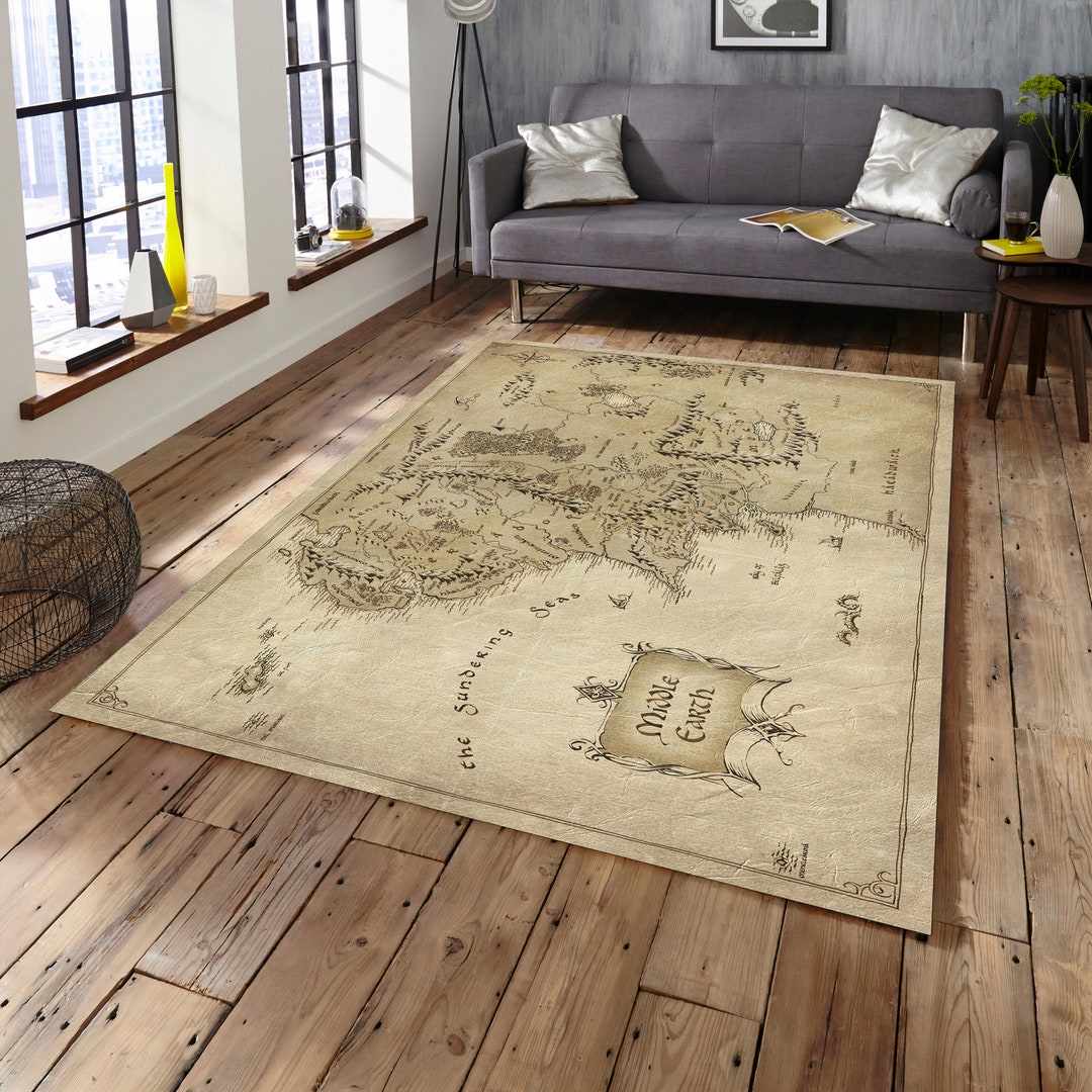 Middle Earth Map Rug Lord of the Rings Themed Area Rug, Non-slip ...