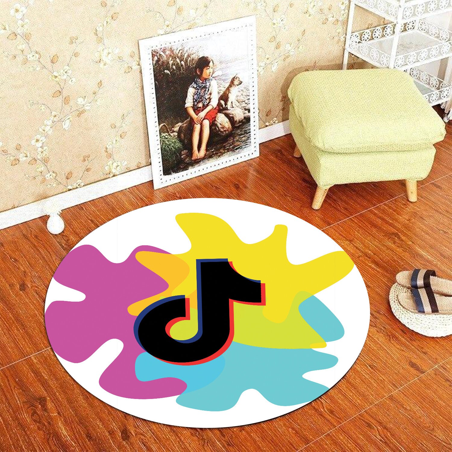 Tiktok Logo Rug, Tiktok Logo Round Rug, Circle Rug, Round Carpet, Gamer