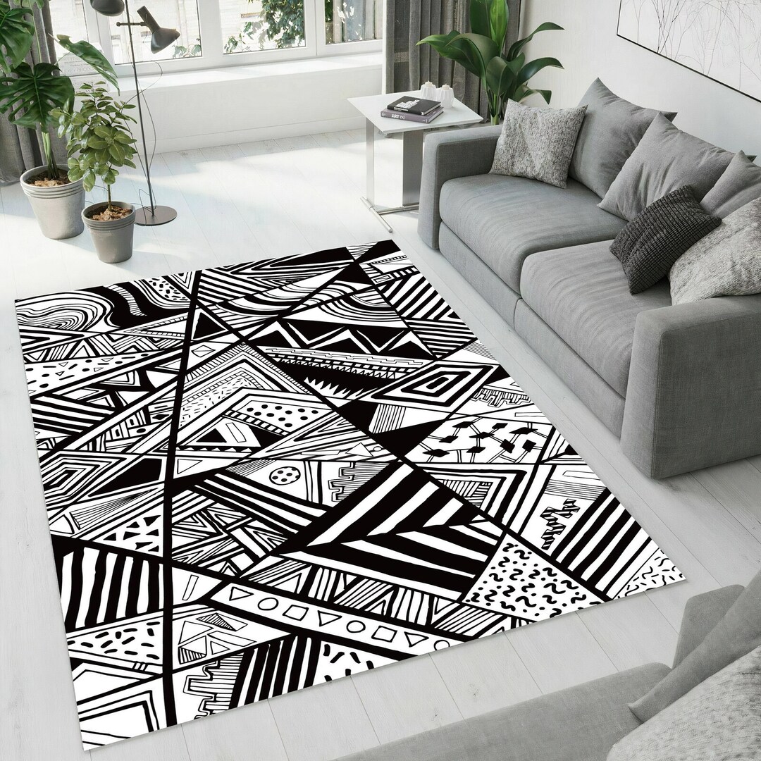 Black and White Art Rug Aesthetic Rug Abstract Rug Area Rug Etsy