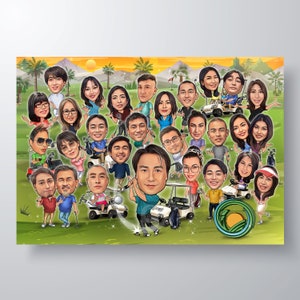 Custom Golf Group Caricature, Sport Caricature, Personalized caricature, Group Gift, Custom caricature, Custom Group Caricature