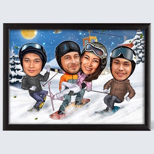 Caricatura di Natale personalizzata per le vacanze, caricatura di famiglia di gruppo, caricatura personalizzata, biglietto da ufficio per le vacanze, ritratto di cartoni animati di Natale