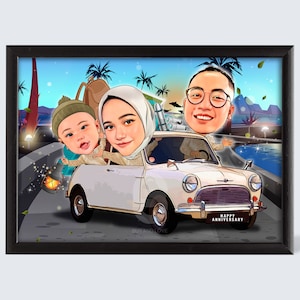 Custom Personalized Family Caricature, Group Caricature, Superhero / Movie character family, Group Caricature Gift, Fathers day, Mothers day