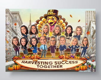 Caricature de groupe personnalisée, Caricature de famille personnalisée, Action de grâces, Cadeau collègue, Cadeau collègue, Cadeau de bureau, Cadeau de Noël, Vacances