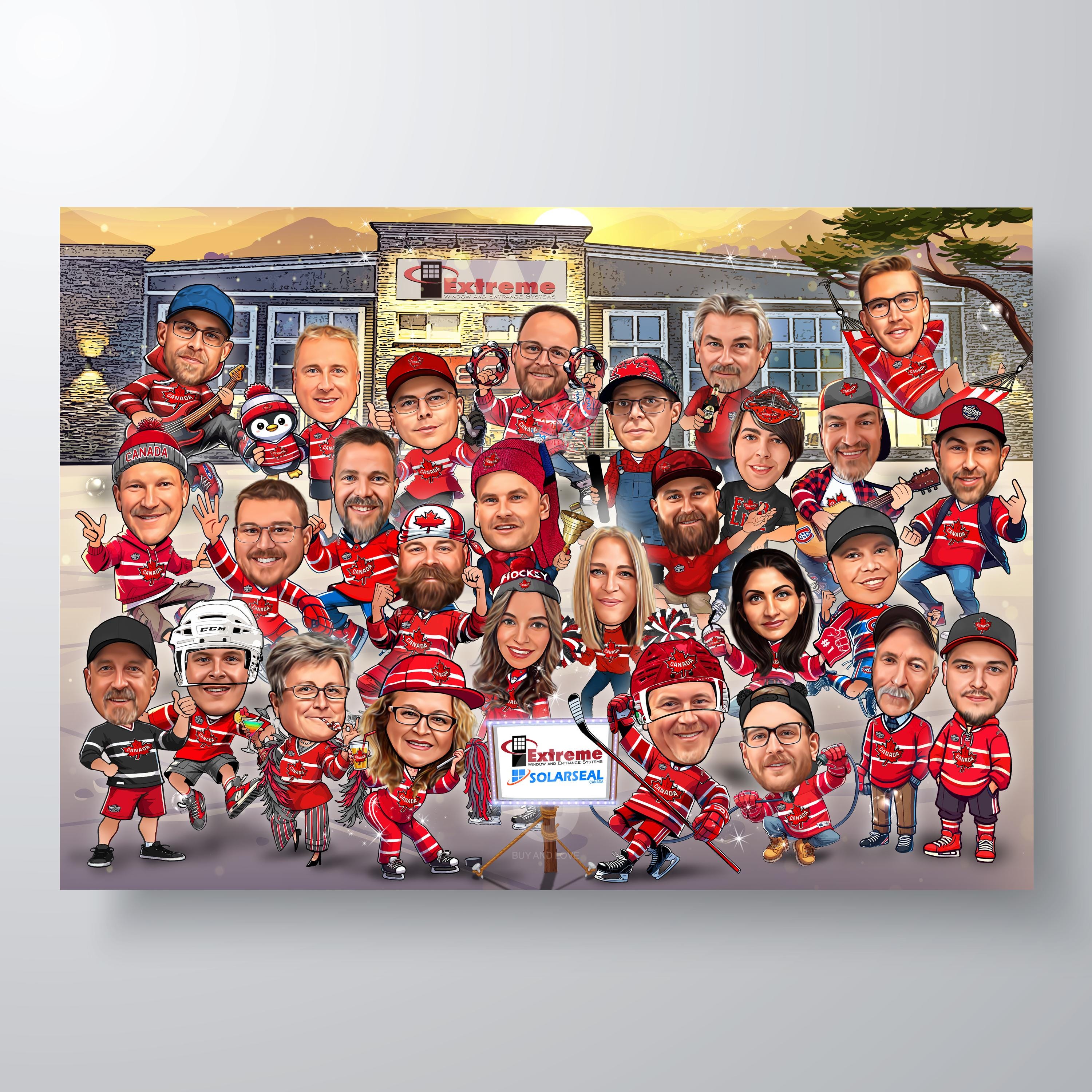 Caricature de groupe personnalisée, Caricature de sport personnalisée, Portrait sportif, Caricature de groupe personnalisée, Cadeau de Thanksgiving, Cadeau de Noël