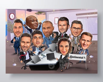 Portrait numérique, cadeau de groupe, portrait de groupe, caricature de photo, portrait de caricature, cadeau personnalisé, caricature de groupe personnalisée