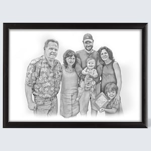 Boceto a lápiz personalizado, retrato digital de varias fotos, boceto de foto, foto a dibujo, foto a boceto, retrato familiar, regalo