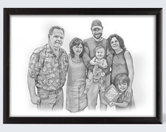 Schizzo a matita personalizzato, ritratto digitale da più foto, schizzo da foto, foto a disegno, foto a schizzo, ritratto di famiglia, regalo