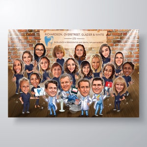 Niestandardowy portret grupowy z kreskówek, prezent dla pracownika szpitala, prezent dla lekarzy, prezent dla pielęgniarki medycznej, karykatura zawodowa