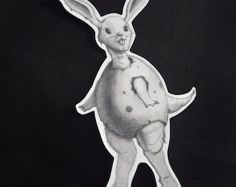 Cutesy Egg Rabbit Sketch Sticker (B&W/Color)