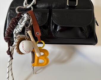 Sports Baseball Bag Keychain,Bag pendant, Purse charm,Handbag charm,Baseball, with Glove, Ball, Bat & Monogram Letter B, Y2K,UniqueKeychain.