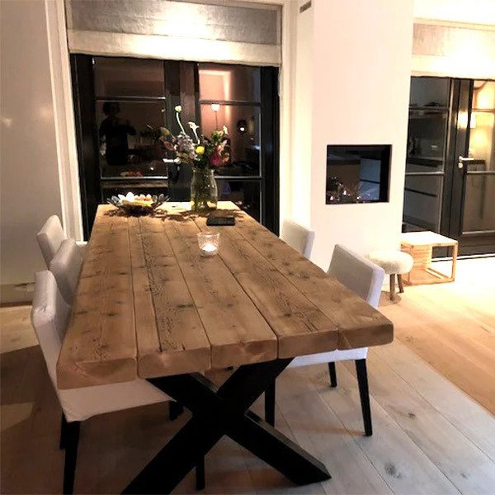Solid Wood Table and Bench, Rustic Dining Table, Wood Kitchen Table