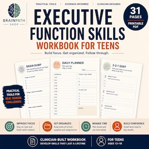 Executive Function Workbook for Teens | Study Skills, Homework Planner, Procrastination, Time Management, ADHD Friendly, School Counselor