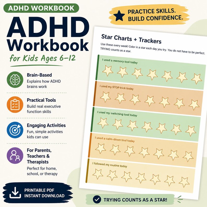 ADHD Workbook for Kids Ages 6-12 | Executive Function, Self-regulation ...