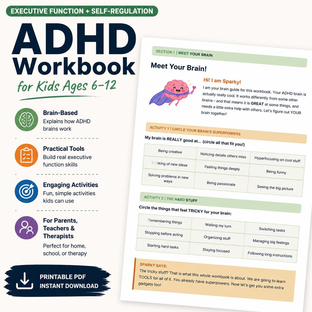 ADHD Workbook for Kids Ages 6-12 | Executive Function, Self-regulation ...