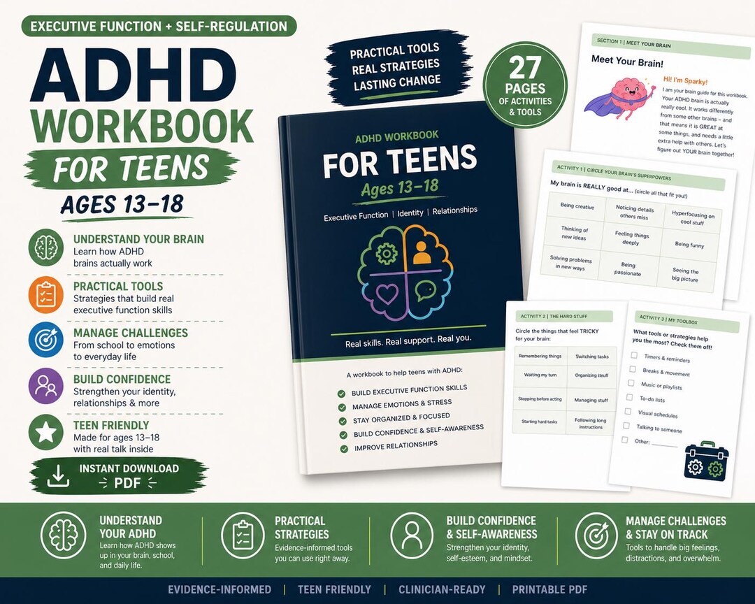 ADHD Workbook for Teens Ages 13-18 | Executive Function, Identity ...