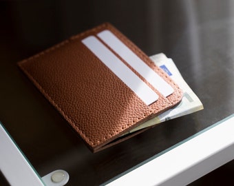 Cartera minimalista con tarjetero marrón para hombres y mujeres – Titular de tarjeta de crédito personalizado – Cartera con tarjetero delgado – Monedero clásico