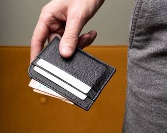 Slim Card Wallet for Men and Women–Personalized Credit Card Holder– Leather Cash Purse-EDC