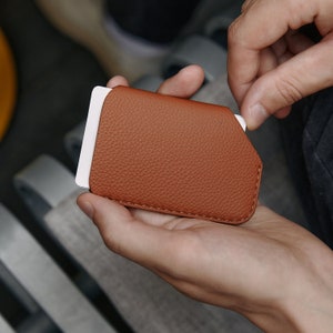 Mini Brown Slide Wallet Slide Wallet Leather Card Holder Slim Wallet Minimalist Leather Wallet Men's Card Holder Women's Wallet image 2