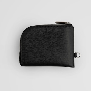 Cartera con cremallera de cuero negro minimalista con correa para hombres y mujeres - Cartera con cremallera de cuero personalizada - Cartera de cuero moderna con cadena imagen 8