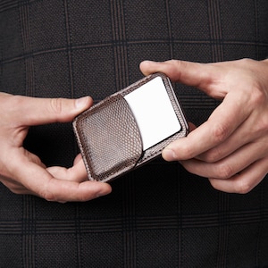 Porta carte minimalista in pelle Salamander – Portafoglio sottile da uomo – Pelle di lucertola – EDC esotico – Regalo personalizzato – Fatto a mano UE