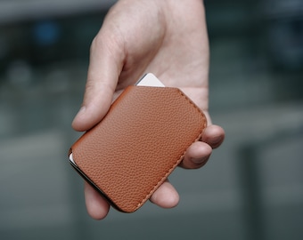 Mini Brown Slide Wallet- Slide Wallet Leather Card Holder Slim Wallet Minimalist Leather Wallet Men's Card Holder Women's Wallet