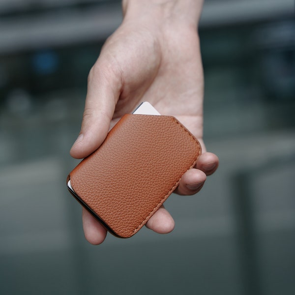 Mini Brown Slide Wallet- Slide Wallet Leather Card Holder Slim Wallet Minimalist Leather Wallet Men's Card Holder Women's Wallet