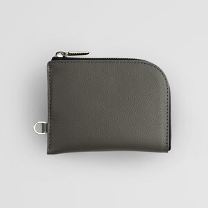 Cartera con cremallera de cuero negro minimalista con correa para hombres y mujeres - Cartera con cremallera de cuero personalizada - Cartera de cuero moderna con cadena Gris