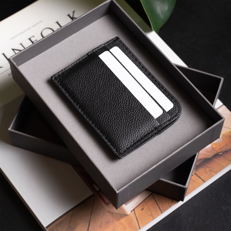 Cartera de tarjeta delgada para hombres y mujeres–Titular de tarjeta de crédito personalizado– Monedero de cuero para efectivo-EDC imagen 3