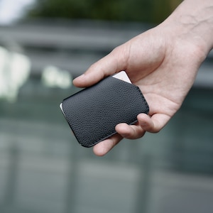 Mini zwarte portemonnee-schuif portemonnee lederen kaarthouder slanke portemonnee minimalistische leren portemonnee kaarthouder heren portemonnee dames