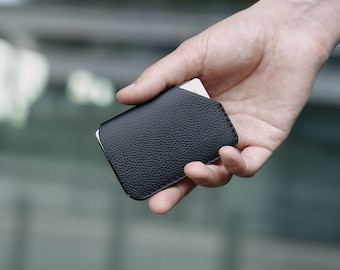 Mini Black Slide Wallet- Slide Wallet Leather Card Holder Slim Wallet Minimalist Leather Wallet Men's Card Holder Women's Wallet