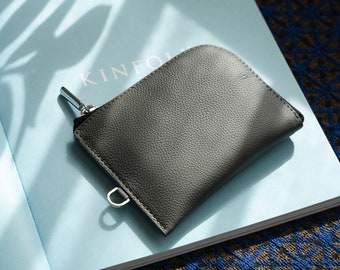 Cartera minimalista de cuero gris con cremallera para hombres y mujeres, Cartera de cuero personalizada con cremallera, Cartera moderna con cremallera, Cartera de cuero elegante para hombres
