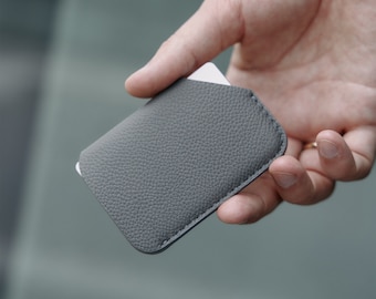 Mini billetera deslizante gris - Billetera deslizante de cuero, tarjetero, billetera delgada, billetera minimalista de cuero, tarjetero para hombre, billetera para mujer