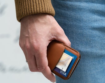 Portefeuille minimaliste de porte-cartes marron pour hommes et femmes – Porte-carte de crédit personnalisé – Portefeuille porte-cartes mince – Portefeuille de cartes unisexe