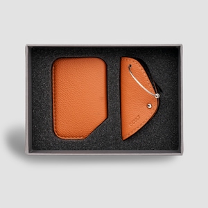 Pacchetto minimalista essenziale: portafoglio scorrevole marrone, porta carte di credito in pelle e portachiavi minimalista, regalo ideale per uomini e donne