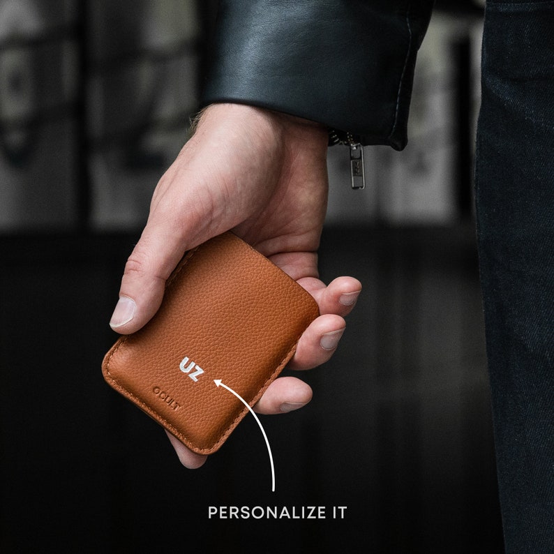 Cartera minimalista para tarjetas marrón para hombres y mujeres – Tarjetero personalizado – Cartera delgada para tarjetas – Cartera unisex para tarjetas imagen 3
